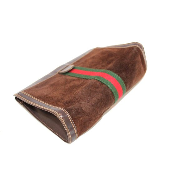 Gucci Vintage Brown Sherry Line Suede Leather Clutch - Picture 4 of 9
